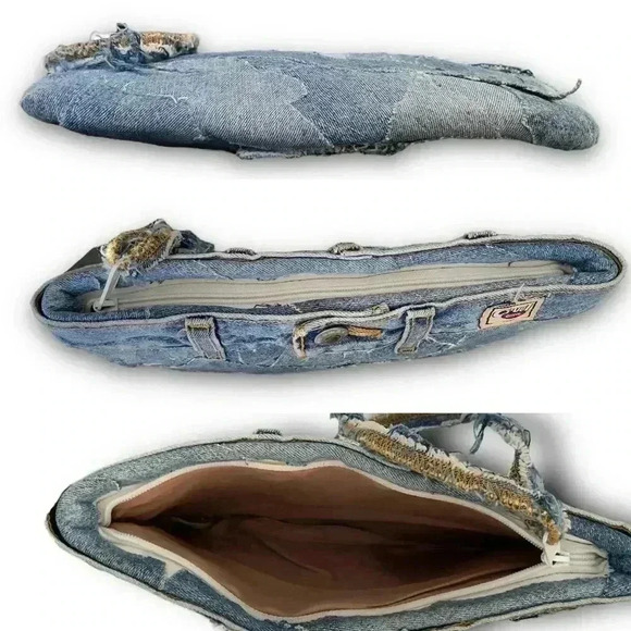 Vtg Upcycled Cruel Girl Denim Clutch Boro Wristlet Handmade Patchwork Jean Purse - Picture 4 of 4